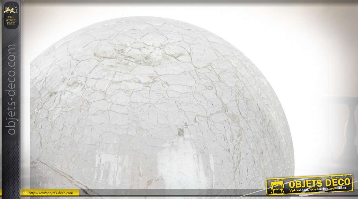Sphère lumineuse en verre translucide effet craquelé, luminère douce ambiance chaleureuse, Ø14cm