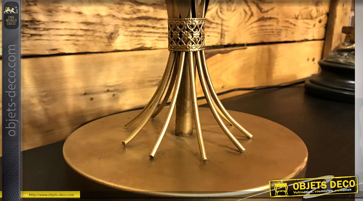 Lampe de table originale en métal noir et doré, finition brillante et mate, abat-jour métallique et base en épis de blé, 50cm