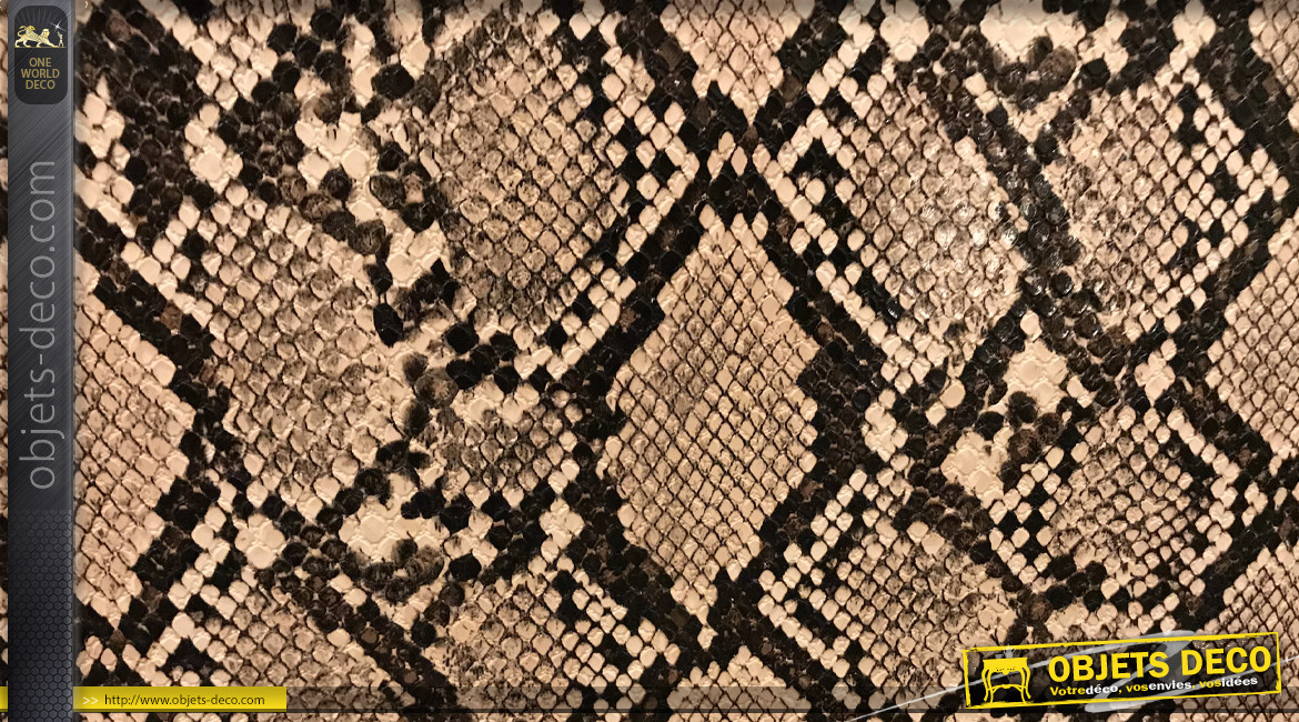 Corbeille porte revues avec anses, motifs de peau de serpent synthétique finitions beiges et brunes, 43cm