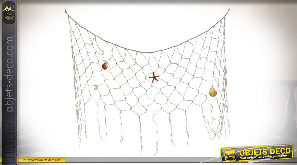 Décoration à suspendre en coton, filet de pêche décoratif avec crustracés en résine, ambiance bord de mer, 100cm