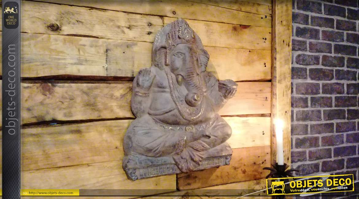 Décoration murale d'éléphant en fibre de verre pour décoration intérieur ou extérieur, esprit divinité indienne, 56cm