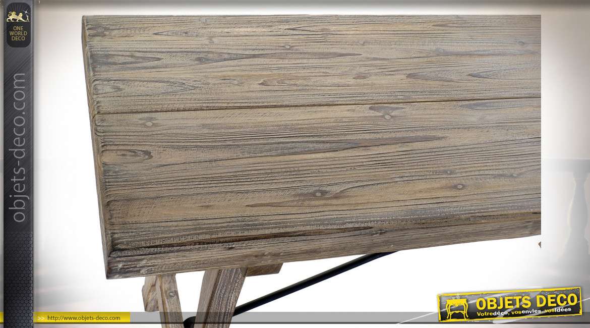 Console en bois de style rustique, esprit chalet forestier en bois finition usé, 160cm