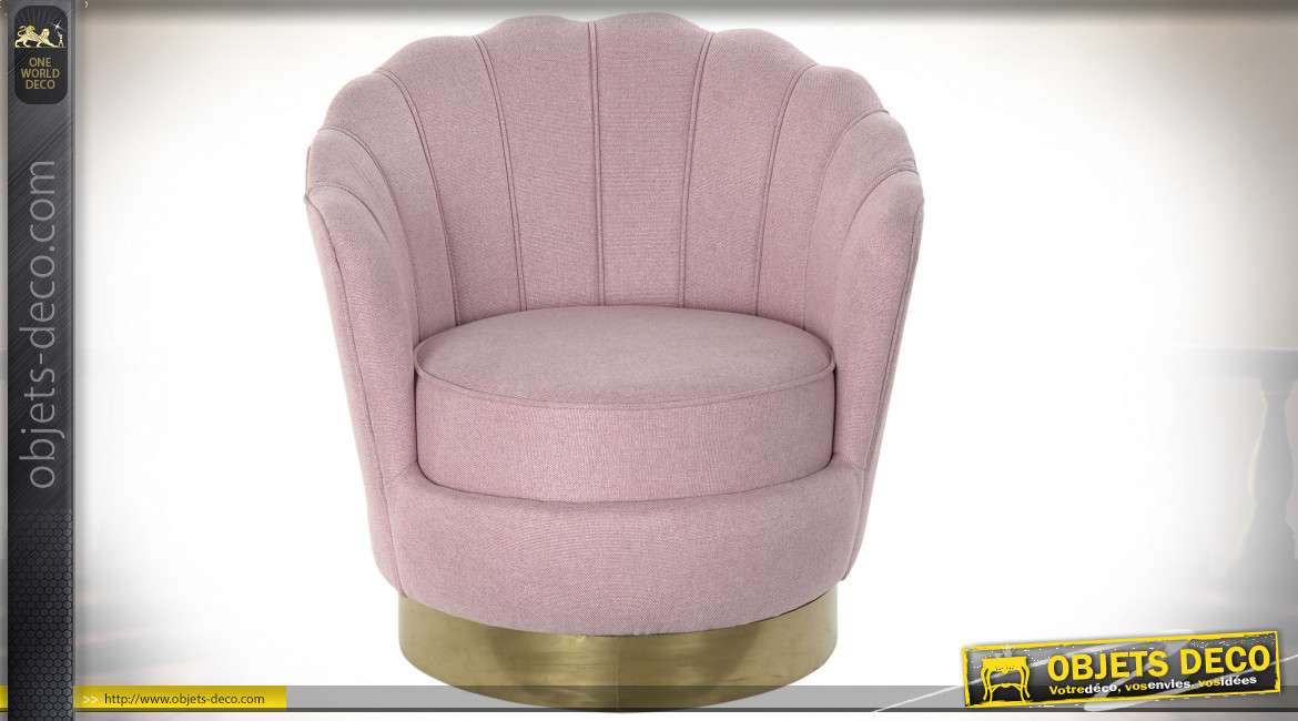 FAUTEUIL POLYESTER BOIS 80X77X80 TOURNANT ROSE