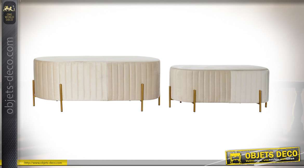 BANQUETTE SET 2 POLYESTER 123X50X45 VELOURS CREME