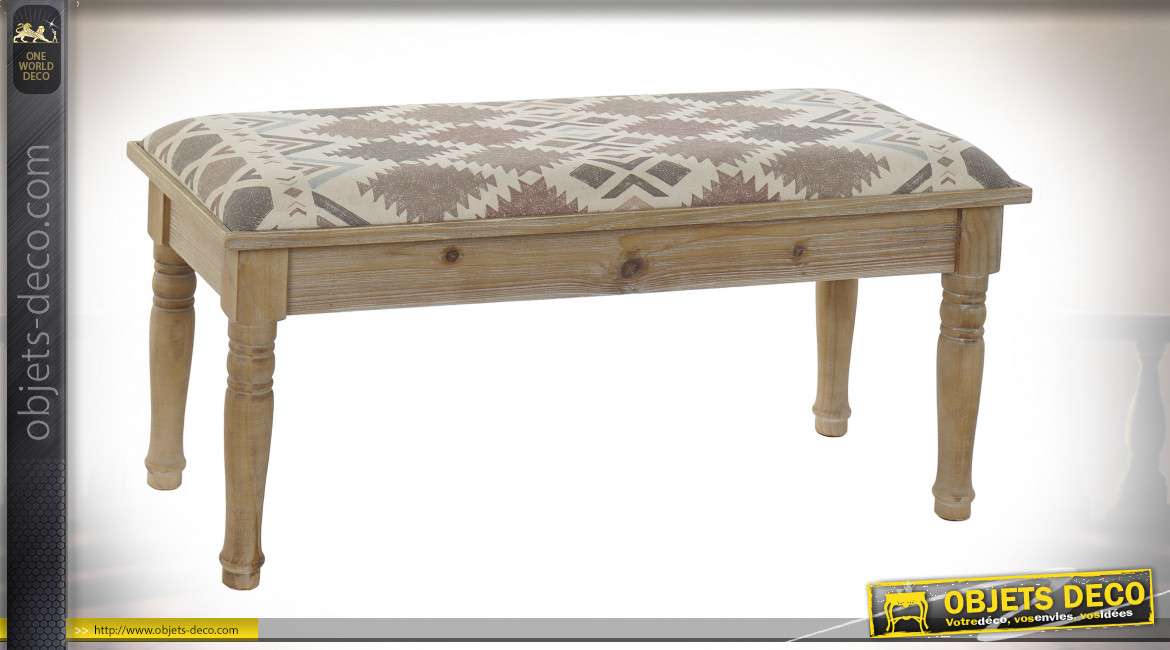 BANQUETTE POLYESTER BOIS 100X40X46 AFRICAIN