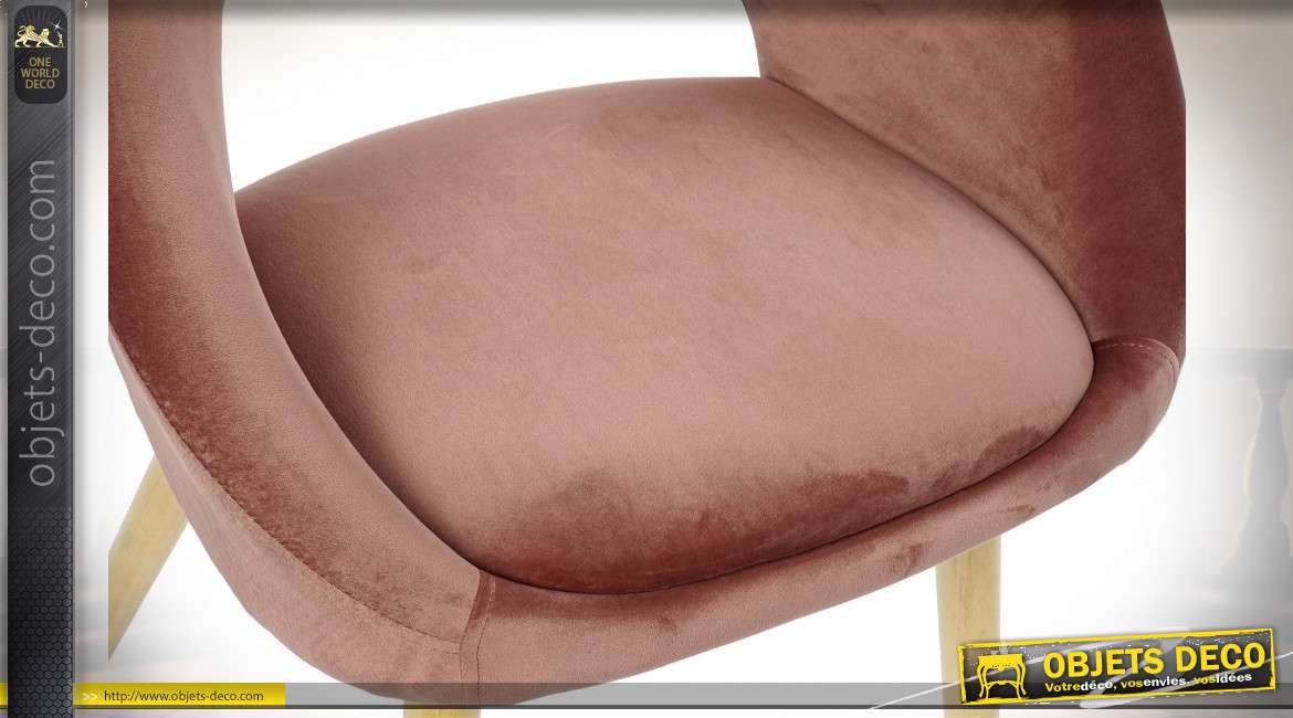 CHAISE POLYESTER BOIS 55X63X83 VELOURS ROSE