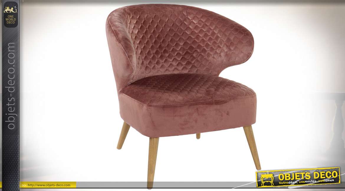 FAUTEUIL POLYESTER BOIS 67X64X71,5 VELOURS ROSE