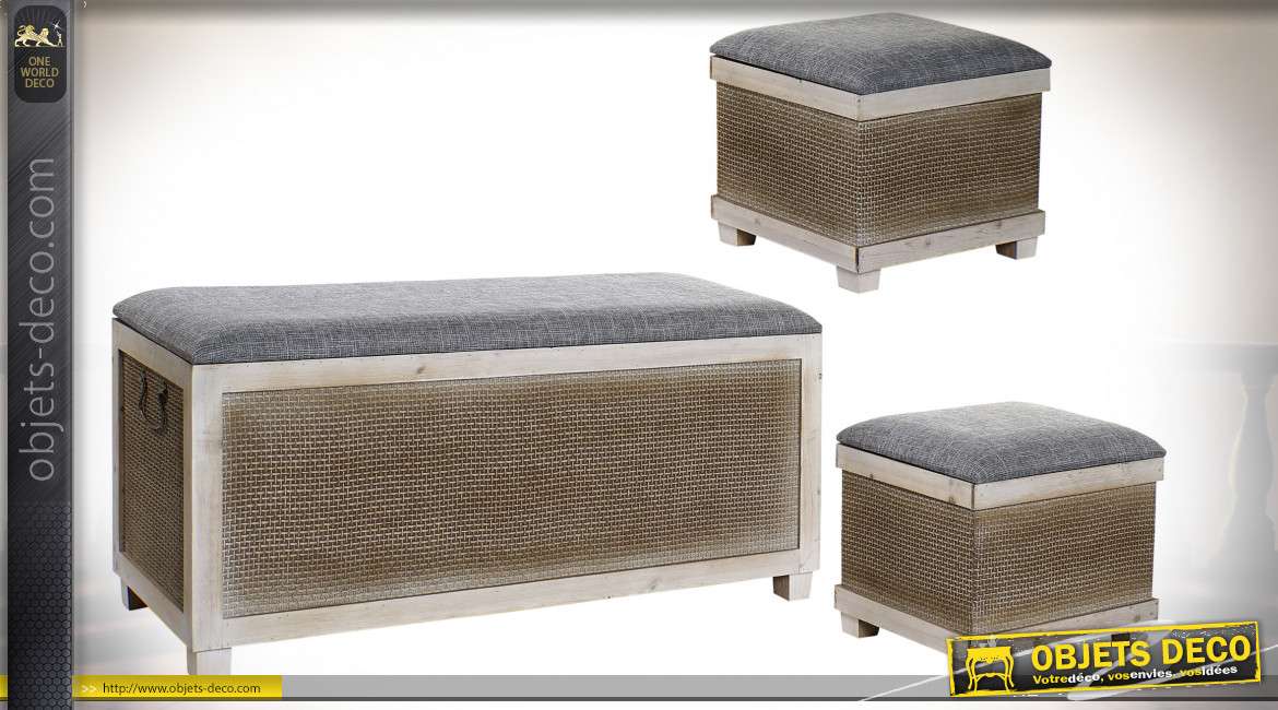 BANQUETTE SET 3 PIN POLYESTER 100X40X49 GRIS