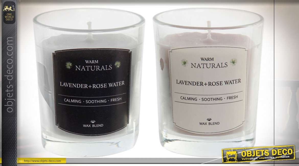 Série de deux bougies parfumées lavande et eau de rose, Ø5.5cm