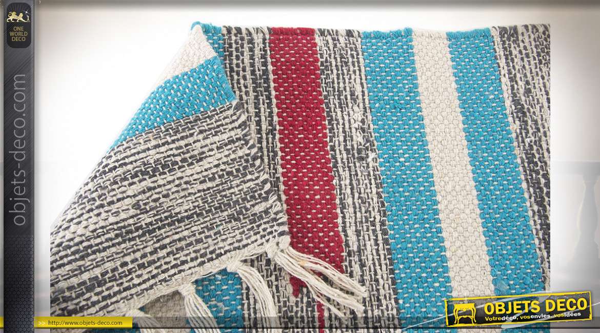 Série de deux tapis à rayures, effet tressage Kilim, colorés et décoratifs, 80x50cm