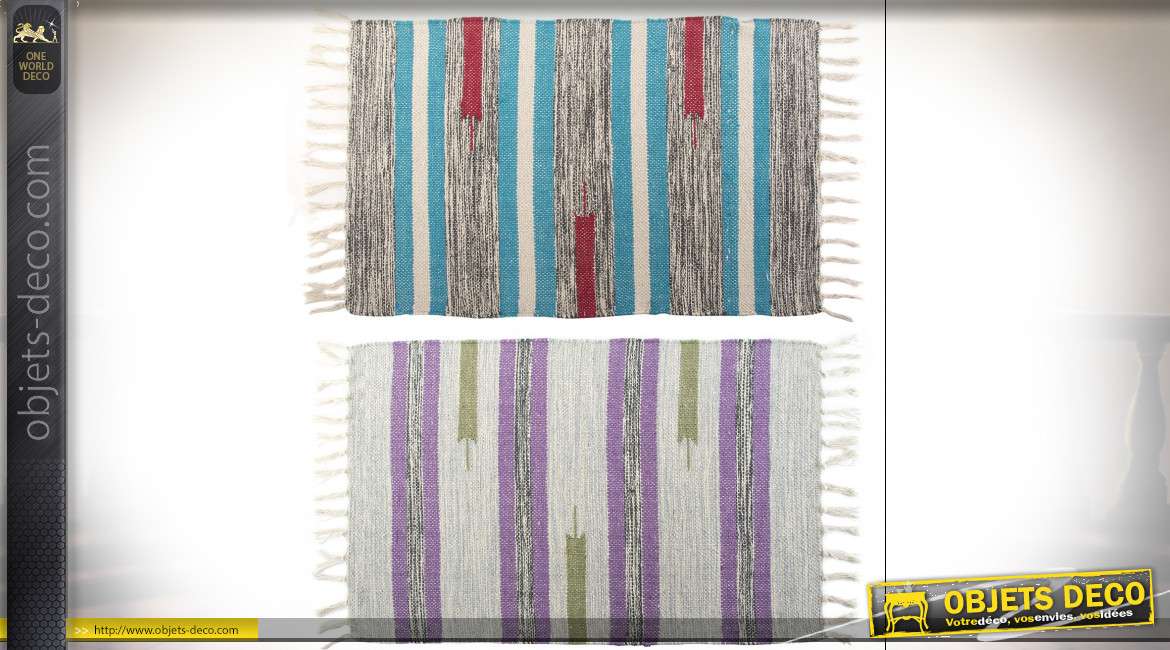 Série de deux tapis à rayures, effet tressage Kilim, colorés et décoratifs, 80x50cm