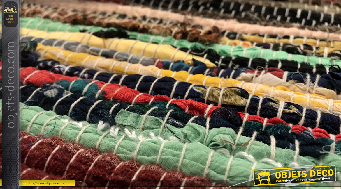 Grand tapis chindi multicolore en coton épais, ambiance contemporaine colorée, 230x160cm