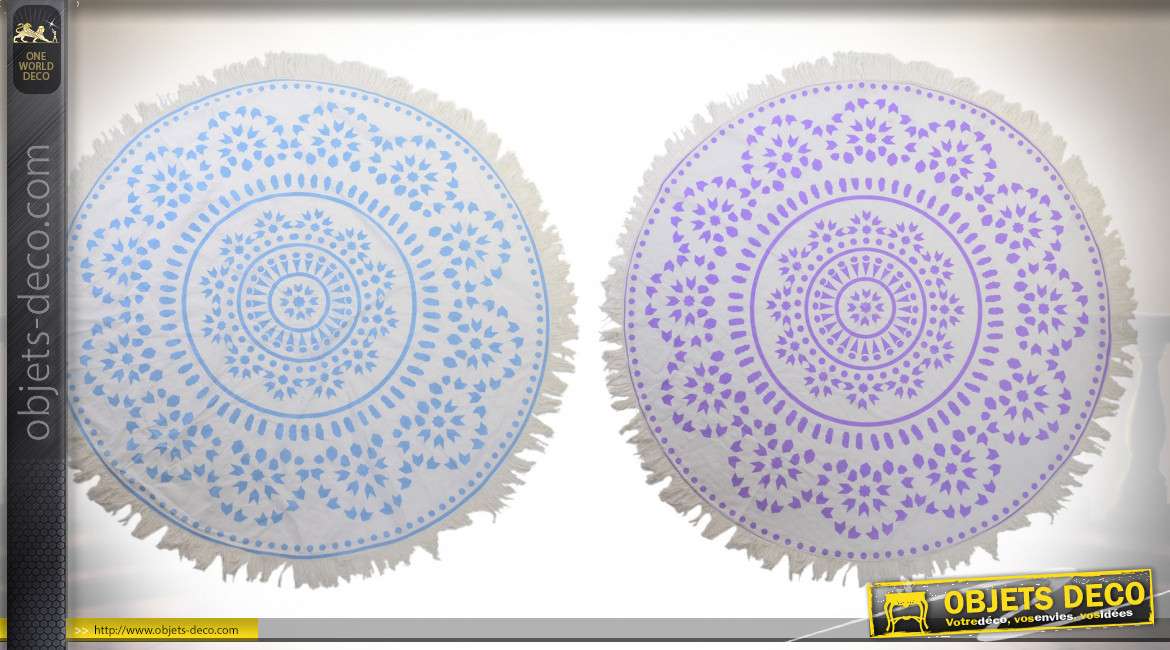 Série de deux plaids ronds en coton avec impressions de motifs mandalas, 150cm de diamètre