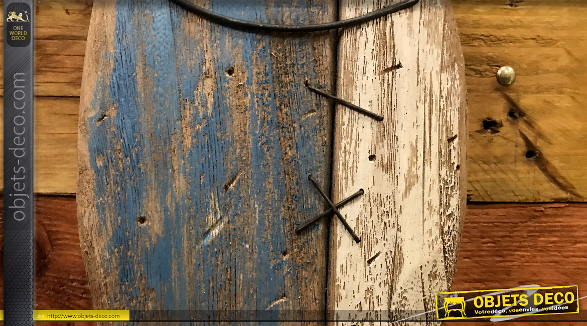 Poisson décoratif en bois à suspendre, finition effet ancienne, 57cm