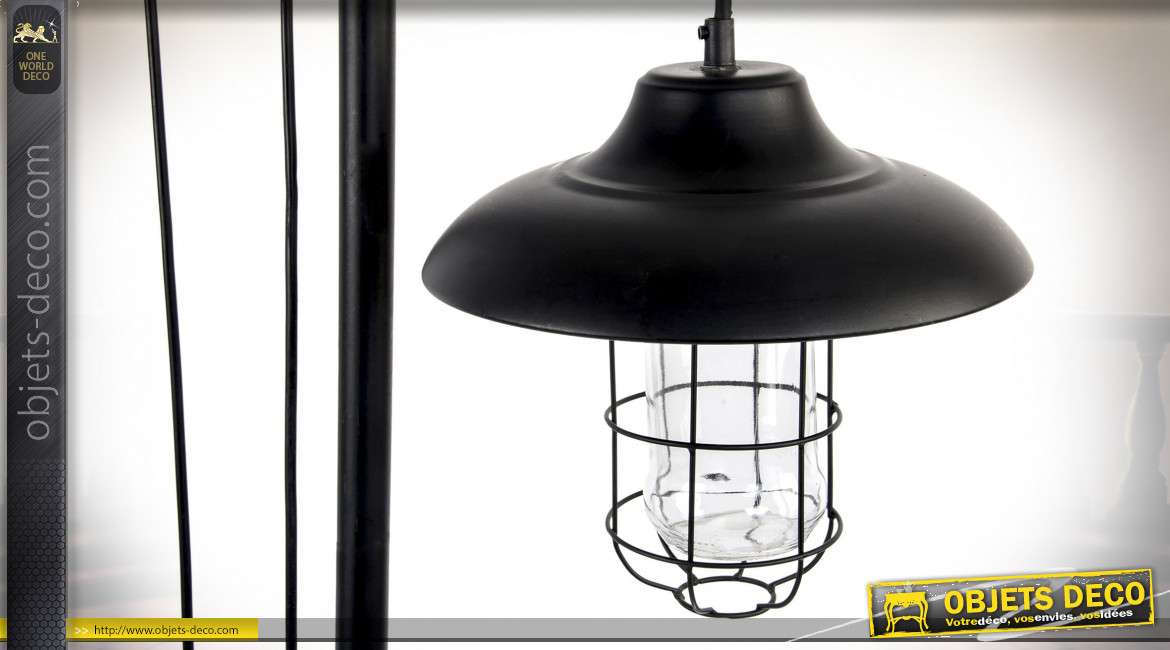 Grand lampadaire en métal avec poulies, de style industriel, finition noir mate, 160cm