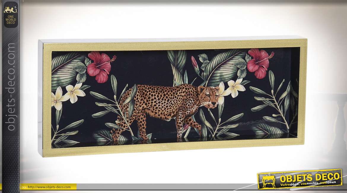 Petit plateau décoratif en bois avec impressions d'un léopard en milieu naturel, 30cm