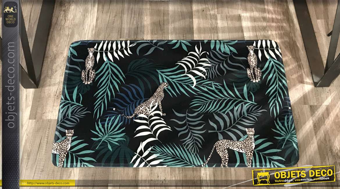 Tapis décoratif sur le thème de la Jungle, couleurs vives sur fond noir, 80cm