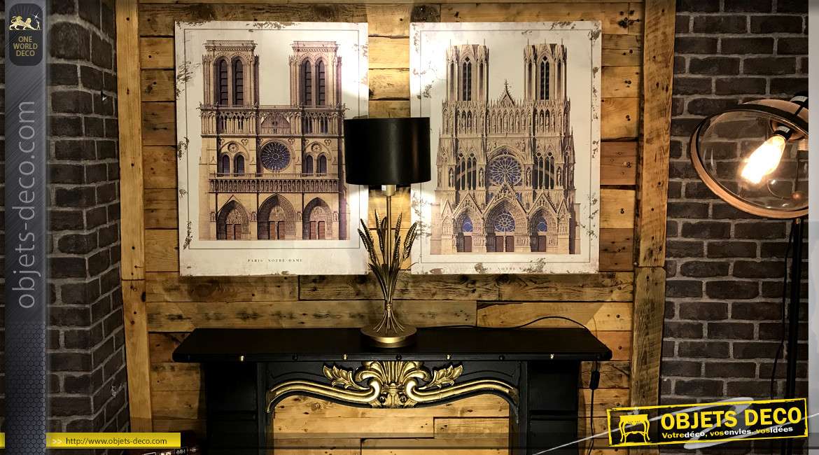 Série de deux toiles dont une représentant la cathédrale de Notre Dame de Paris, 80x60cm