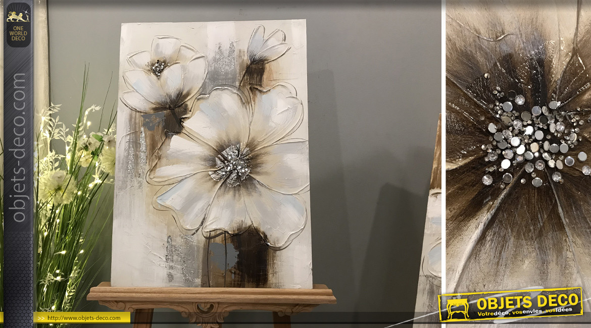 Série de deux tableaux peint, en relief, représentation de fleurs abstraites, 70cm