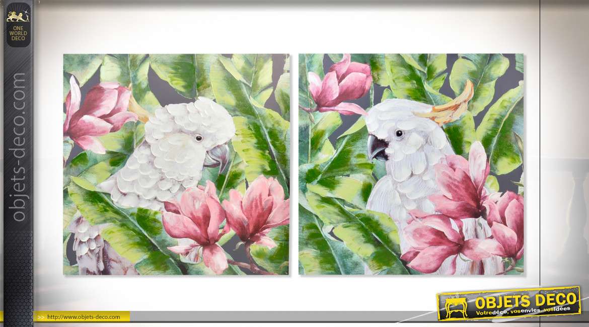 TABLEAU TOILE 100X3X100 CACATOES 2 MOD.