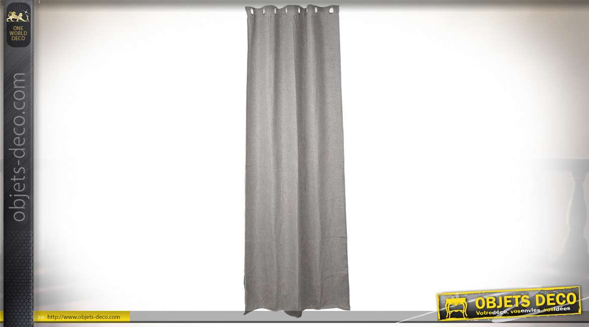 Rideau épais en polyester et coton, gris anthracite mate, avec anneaux, ambiance moderne douce, 140x270cm