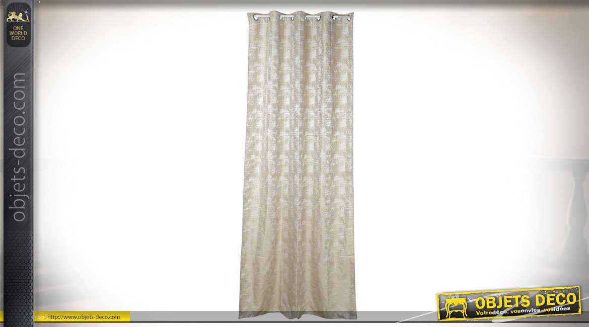 Rideau épais en polyester et coton, finition beige avec reflets argentés, ambiance chaude et chic, 140x270cm