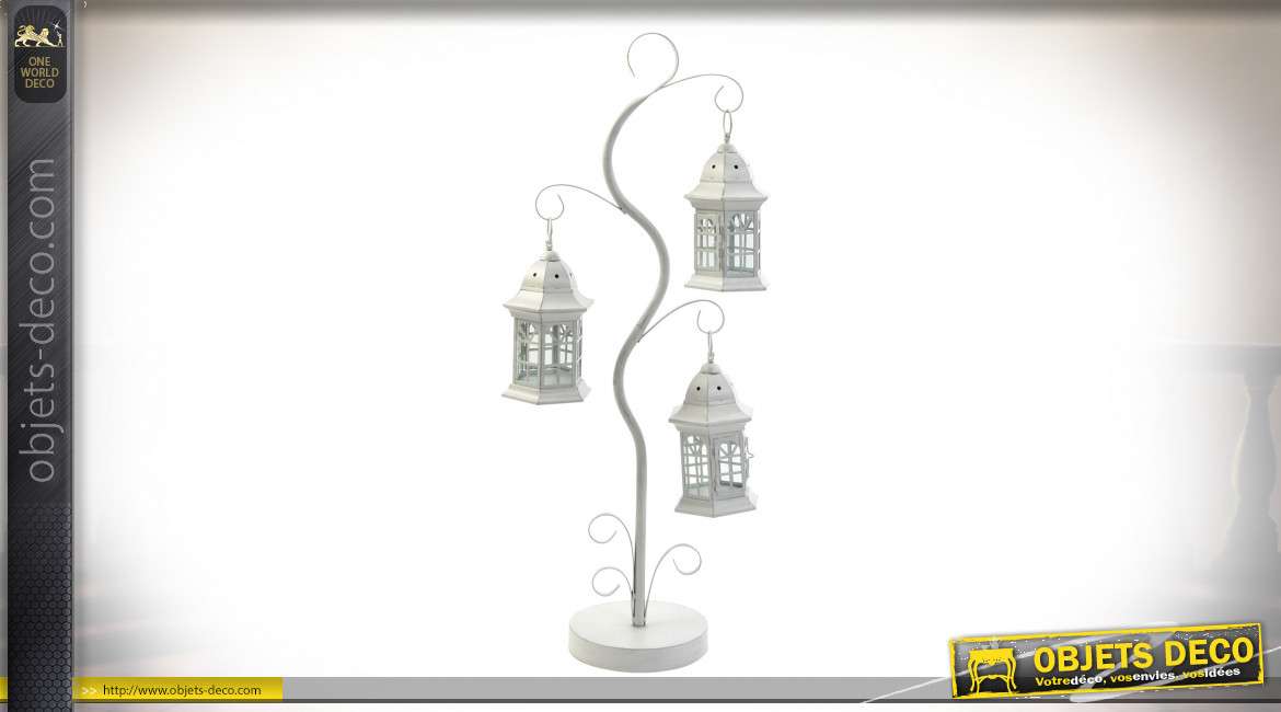 Lampadaire de charme avec 3 lanternes hexagonales suspendues