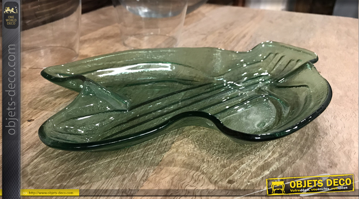 Vide poche en verre teinté vert d'eau, en forme de cactus mexicain, 22cm