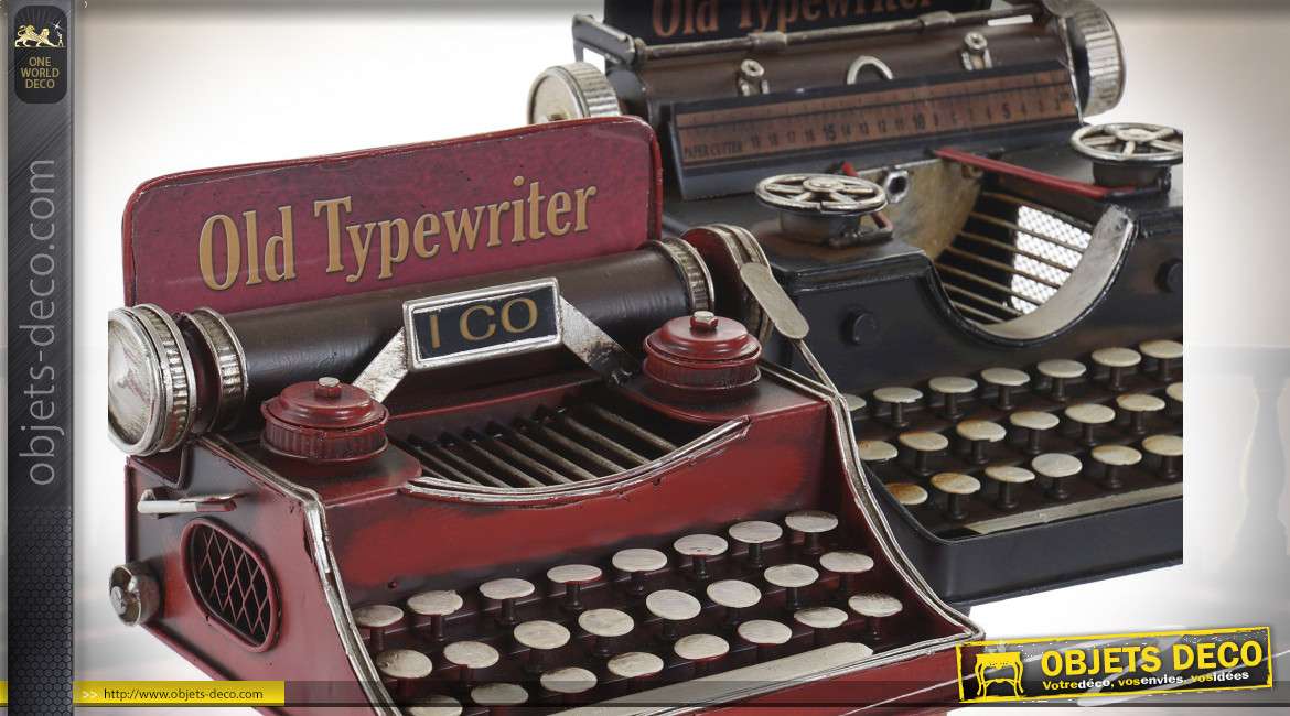 Série de 2 anciennes machines à écrire de style rétro en métal, rouge et vieux noir