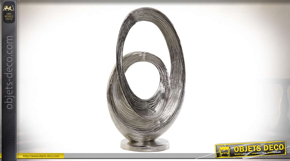 Trophée de décoration en alu de style contemporain, finition nikel effet brossé, forme abstraite, 51cm