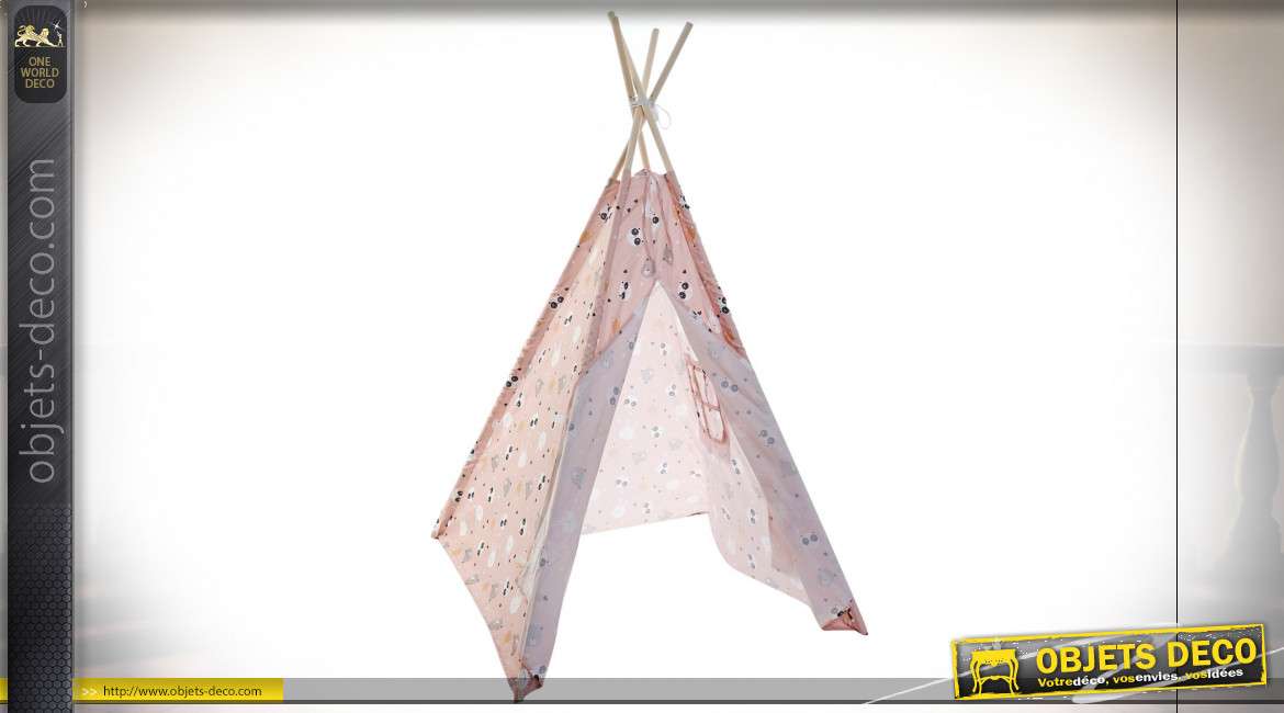 TIPI POLYESTER BOIS 120X120X160 ANIMAUX ROSE