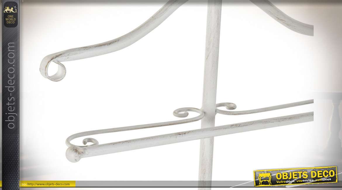 Porte serviettes sur pieds en métal esprit fer forgé finition blanche, 103cm