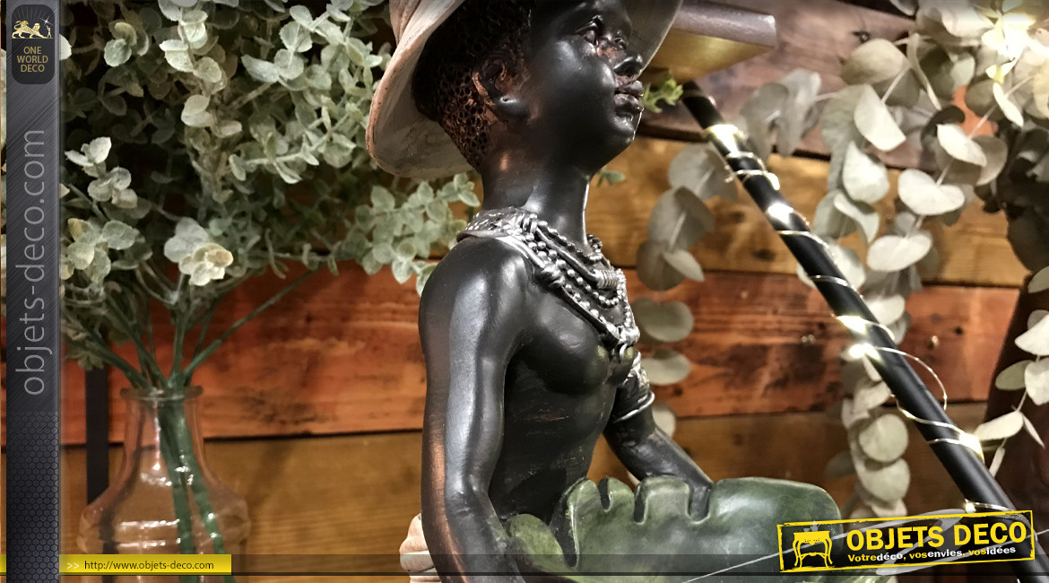 Statuette en résine de style colonial, homme africain avec bob sur la tête, 34cm