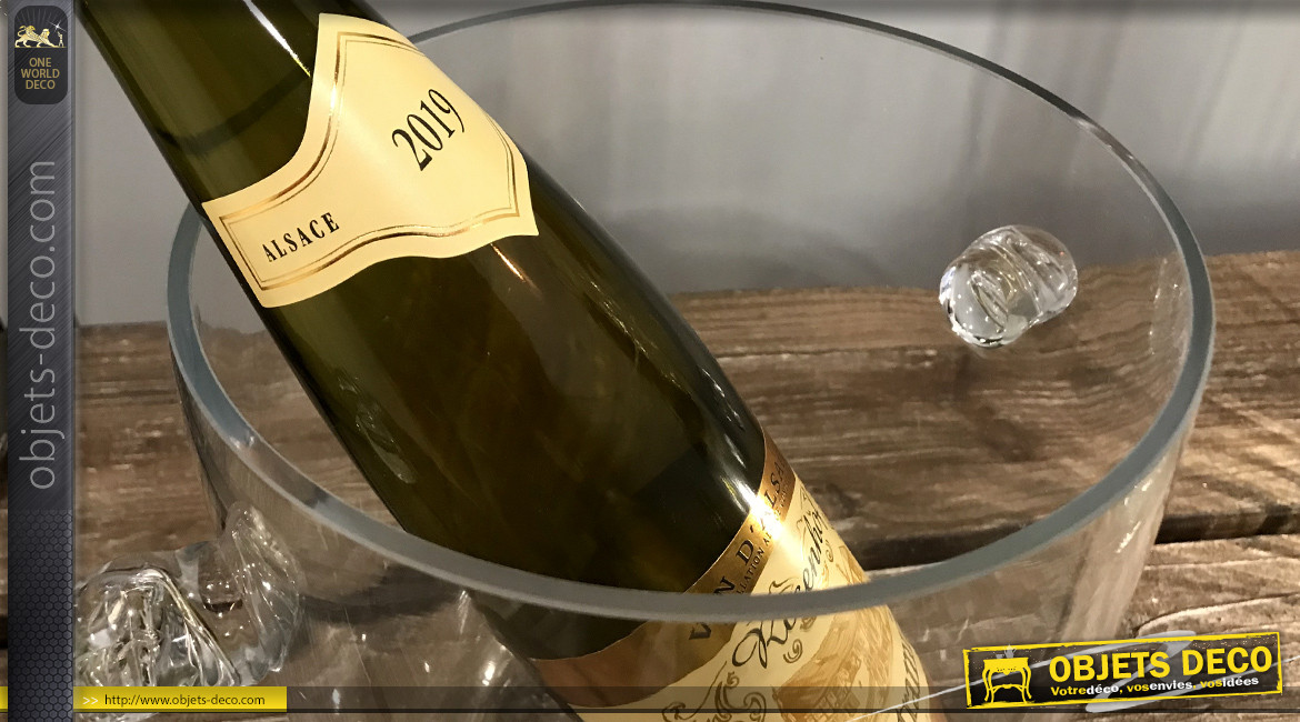 Seau à champagne en verre translucide avec deux poignées latérales, 19cm de diamètre
