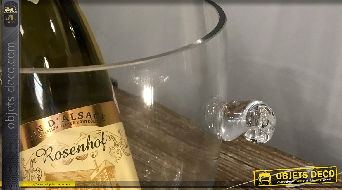 Seau à champagne en verre translucide avec deux poignées latérales, 19cm de diamètre