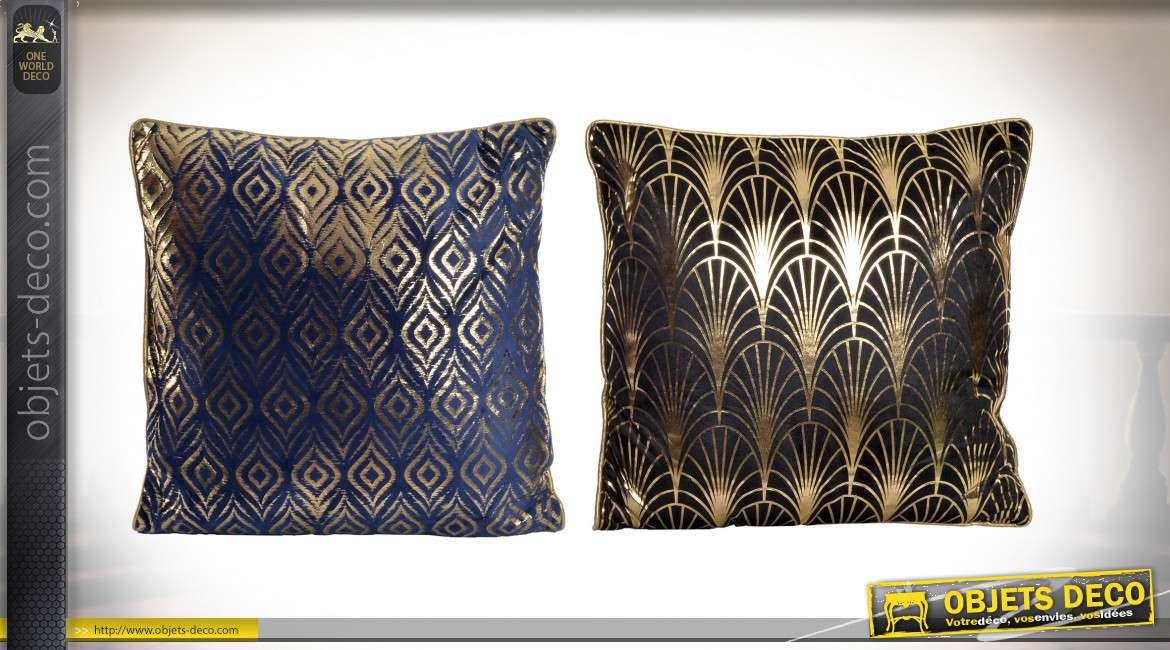 Série de deux coussins en polyester avec motifs Art Déco dorés