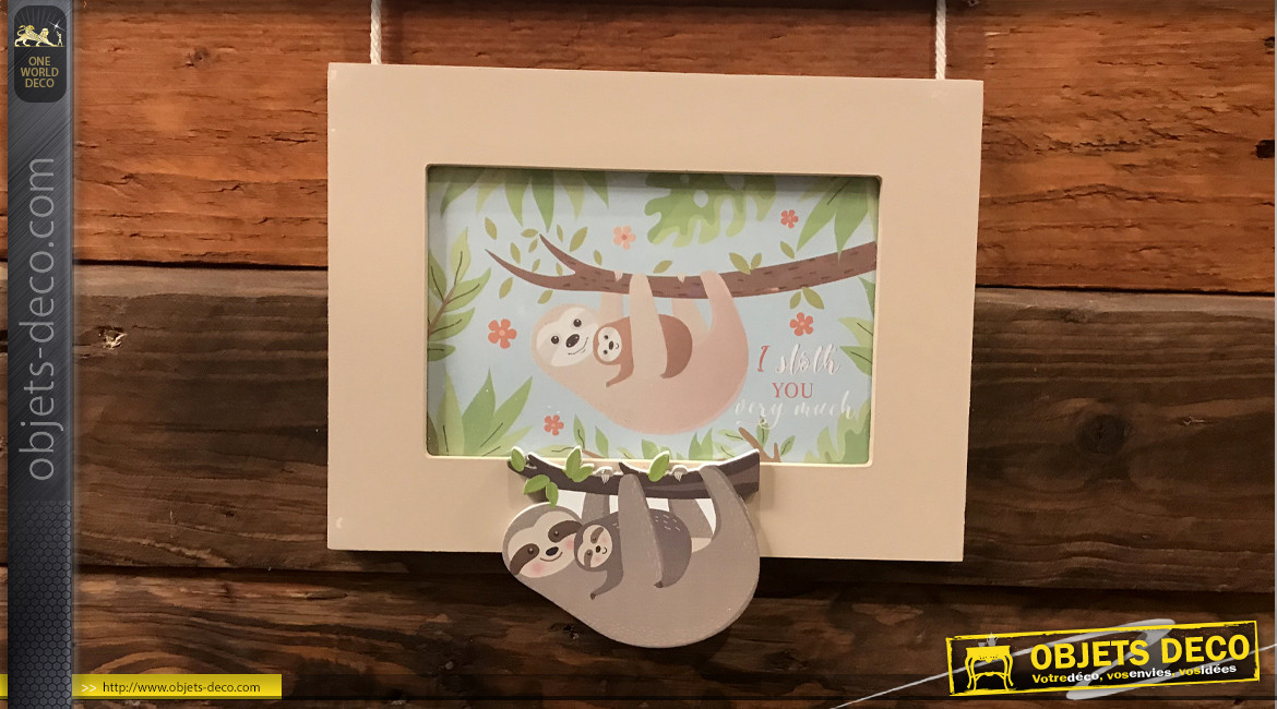 Série de 3 cadres suspendus en bois avec motifs d'ours paresseux, ambiance chambre d'enfant, 56cm
