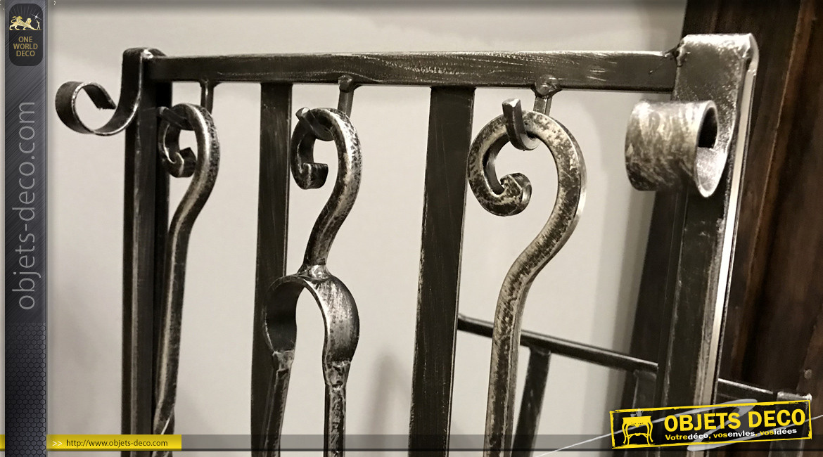 Porte bûches en fer forgé style antique avec 3 accessoires