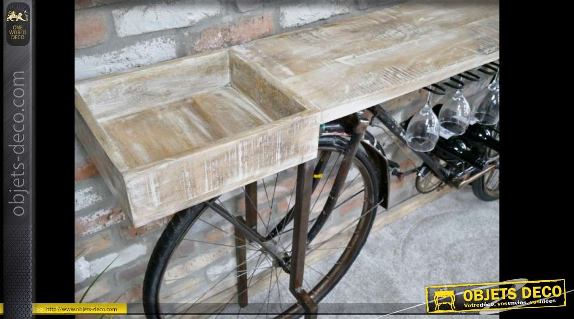 Meuble bar industriel avec ancienne bicyclette 193 cm