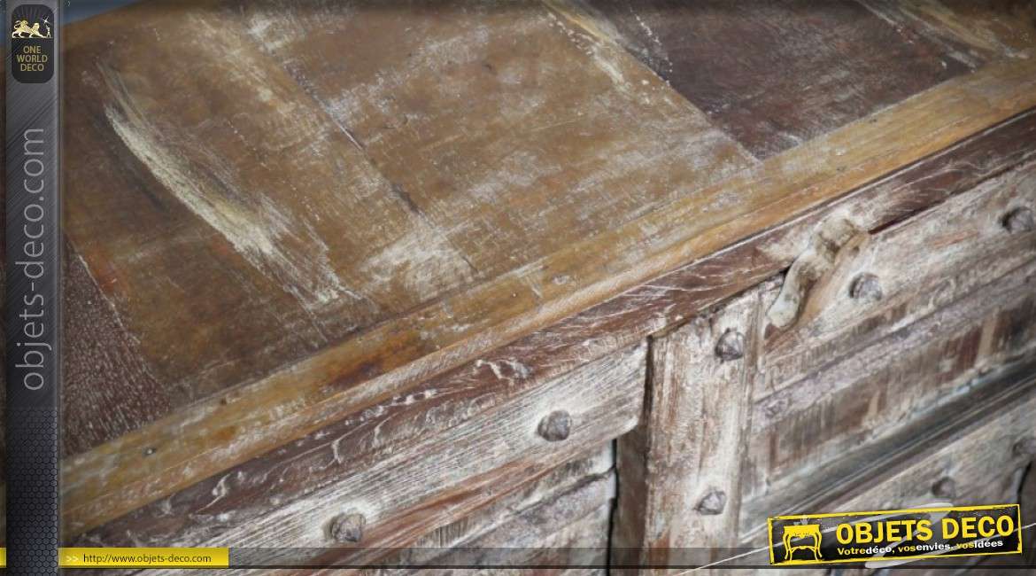 Buffet rustique en bois recyclé massif esprit meuble médiéval 111 cm