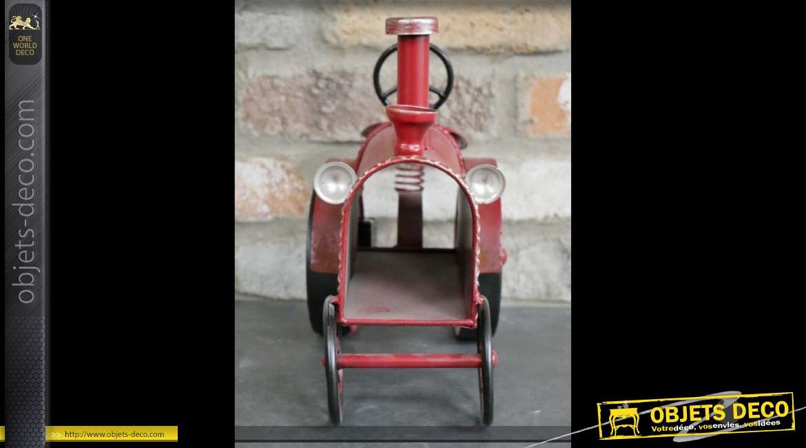 Horloge tracteur de style vintage en métal rouge vieilli 32 cm