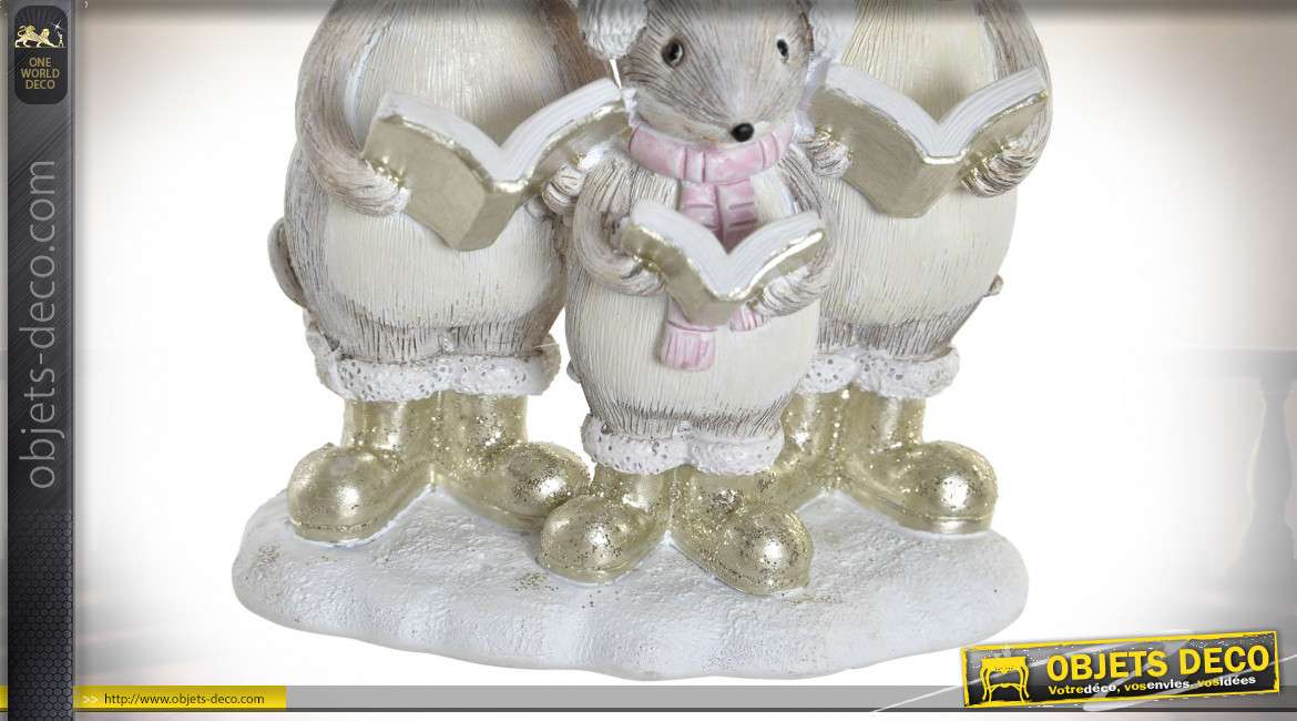 Représentation d'une famille de souris, en résine avec scintillements, ambiance Noël, 10cm