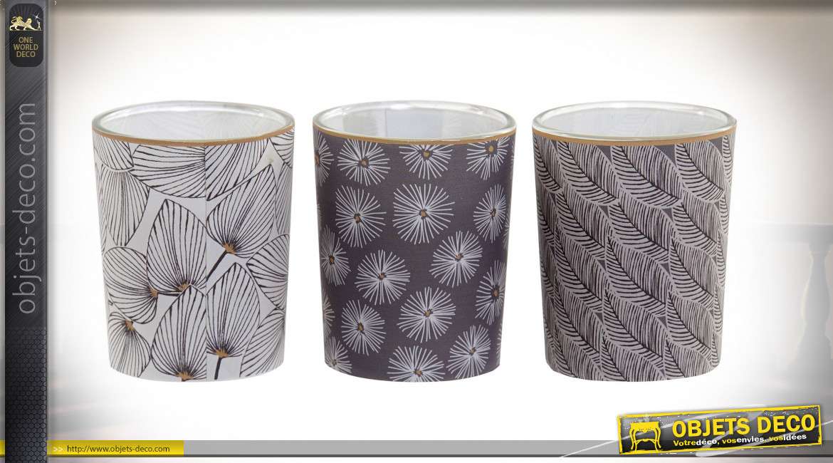 Série de 3 bougies décoratives parfumées, ambiance exotique avec verres décoratifs, Ø5cm
