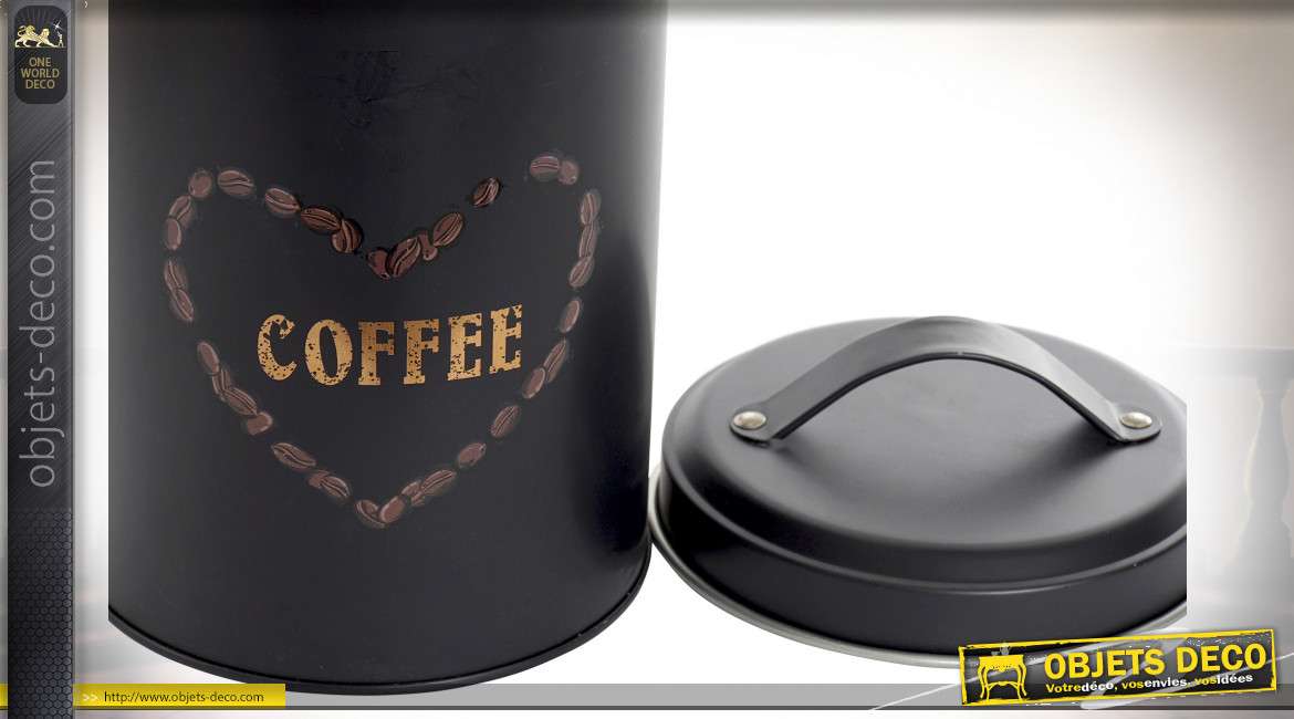 Pot en métal pour café, finition noir avec inscription frontale, 1630 ml