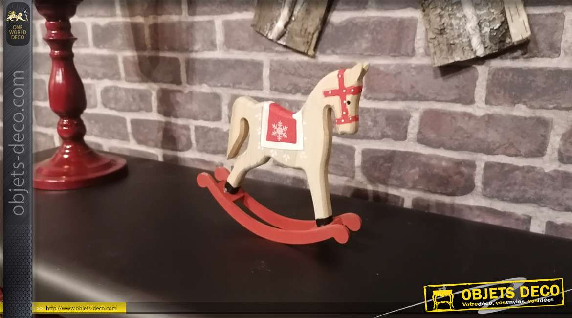 Statuette en bois d'un cheval à bascule, style vintage, décoration de Noël, 21cm