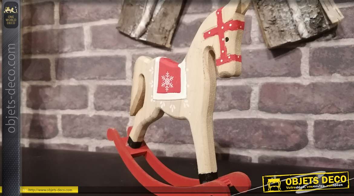 Statuette en bois d'un cheval à bascule, style vintage, décoration de Noël, 21cm