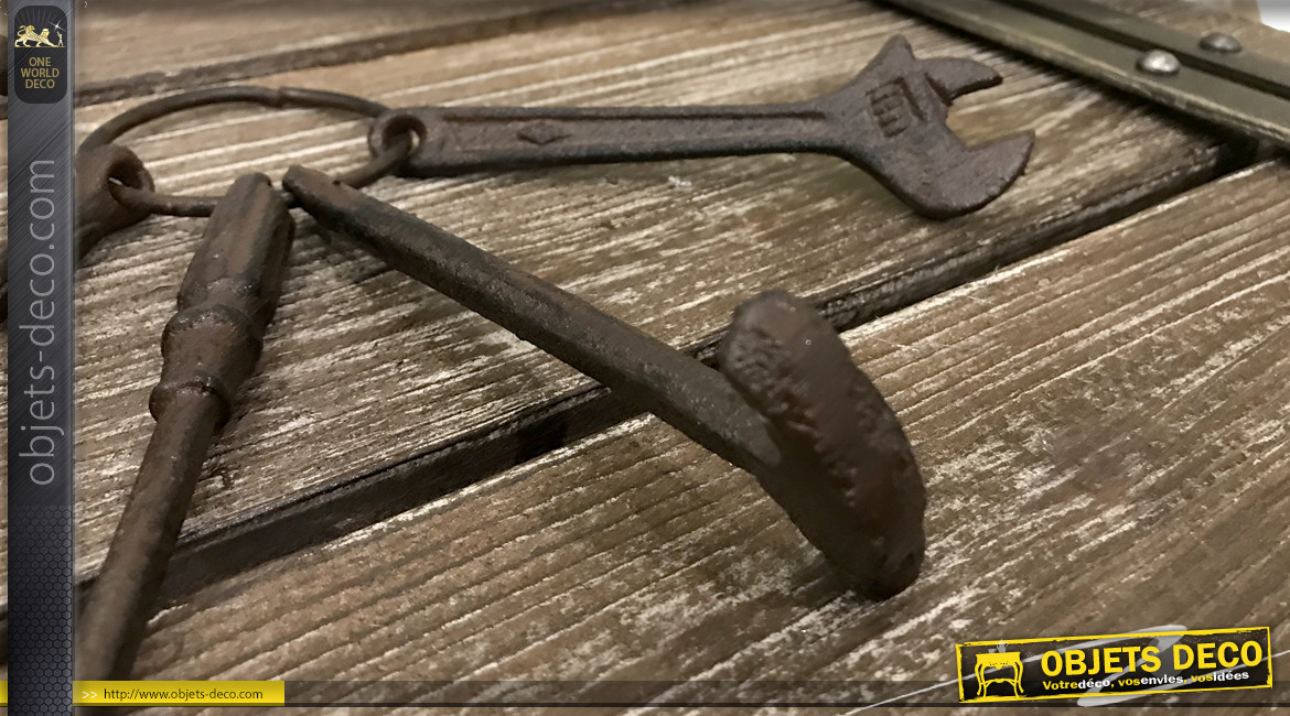 Trousseau déco d'anciens outils de charpentier, en fonte finition effet ancien, 20cm