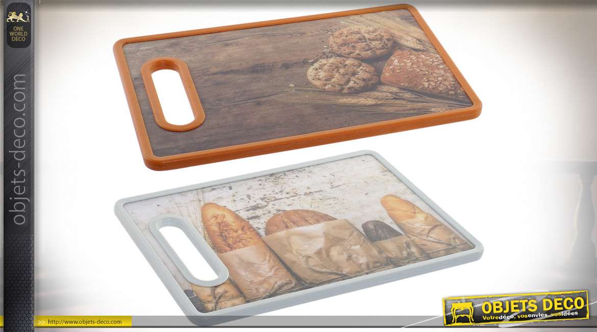 Série de deux planches à découper en plastique dur, impressions d'images de boulangerie, accessoire de cuisine, 30cm
