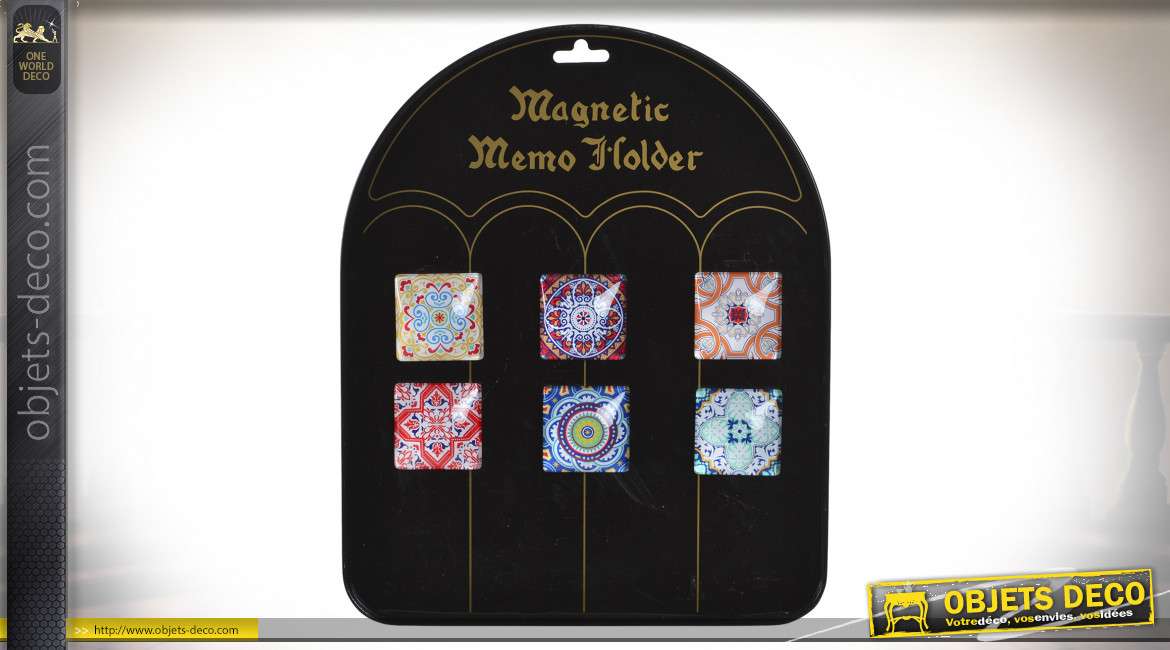 Série de 6 aimants décoratifs en verre avec motifs de mandalas colorés, de formes carrées, 5x5cm