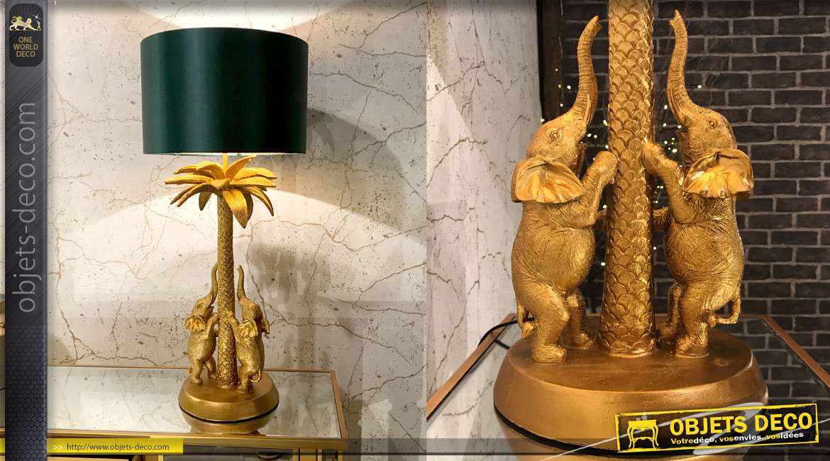 Lampe de salon de luxe style exotique avec palmier et éléphants 74 cm